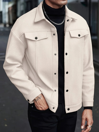 Men's Relaxed Fit Snap Button Shirt Jacket 0