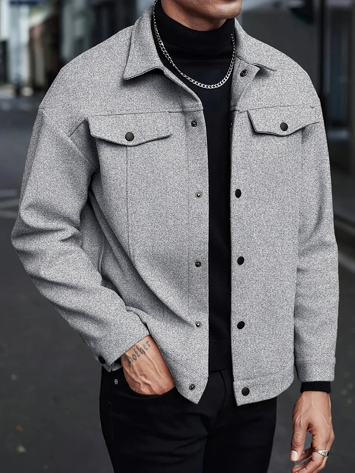 Men's Relaxed Fit Snap Button Shirt Jacket 1