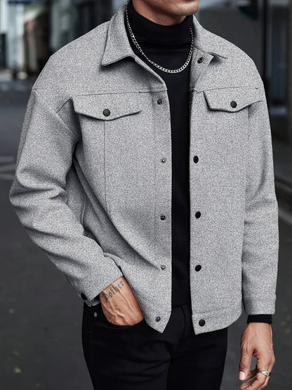 Men's Relaxed Fit Snap Button Shirt Jacket 1