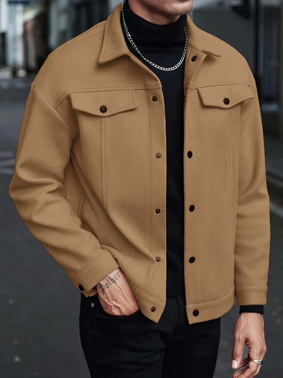 Men's Relaxed Fit Snap Button Shirt Jacket 2