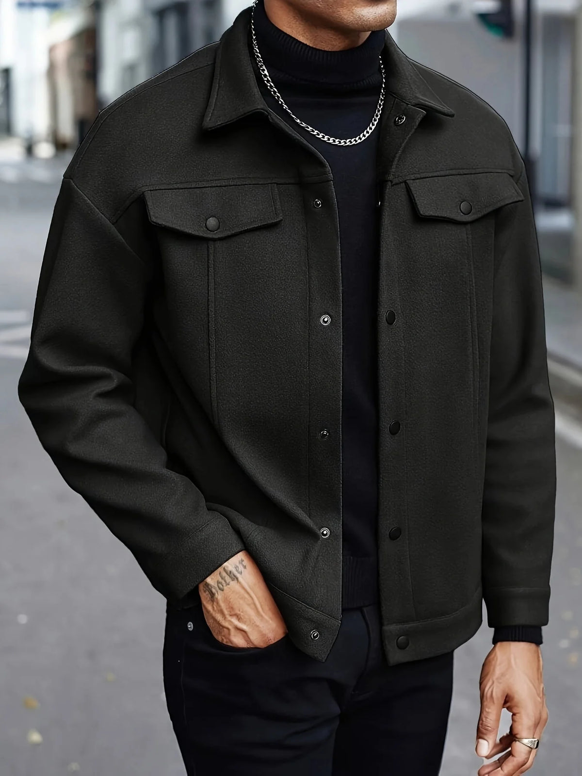 Men's Relaxed Fit Snap Button Shirt Jacket 5