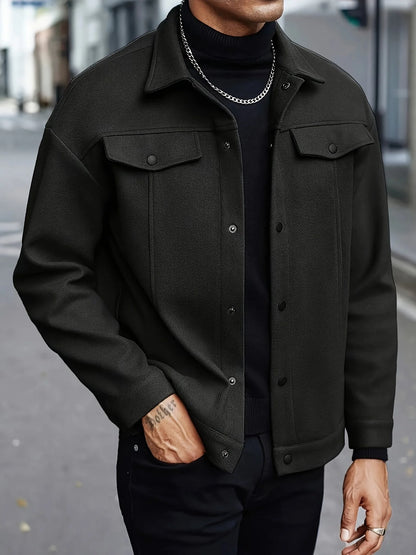 Men's Relaxed Fit Snap Button Shirt Jacket 5