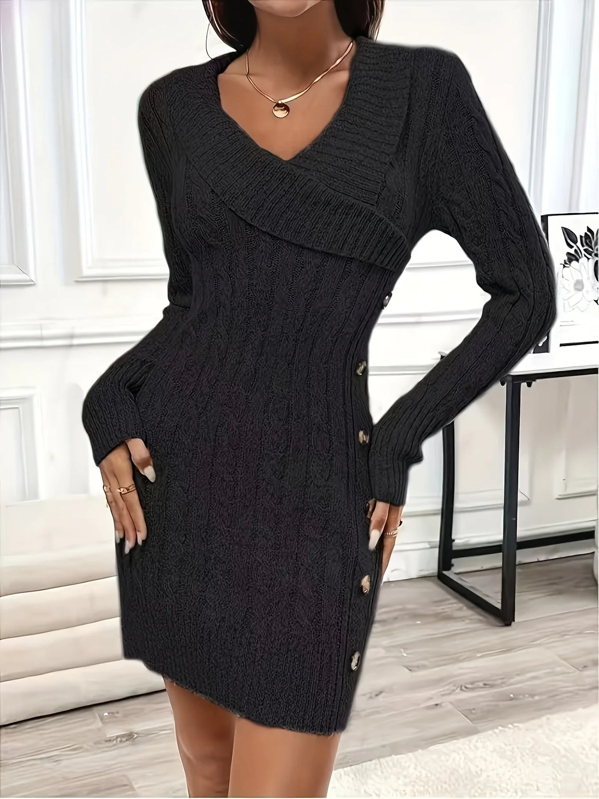 Women's Elegant Figure-Hugging V-Neck Midi Dress 3